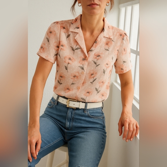 Dazy sheer pink floral button down top size Medium - Picture 9 of 9